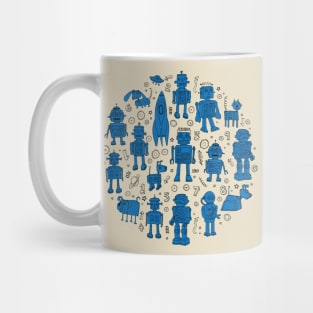 Robots in Space - Blue Circle Mug